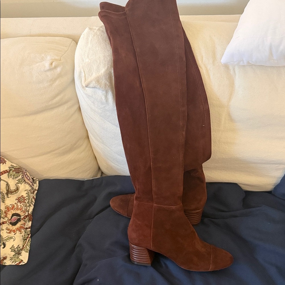 Tory Burch Women's Brown Suede Knee-High Block Heel Boots Sz 7